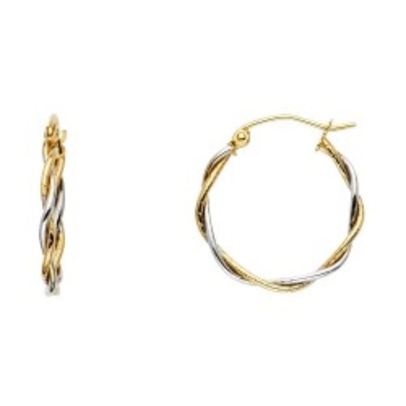 14K 2 tone 1.5mm Twisted Hoop Earrings